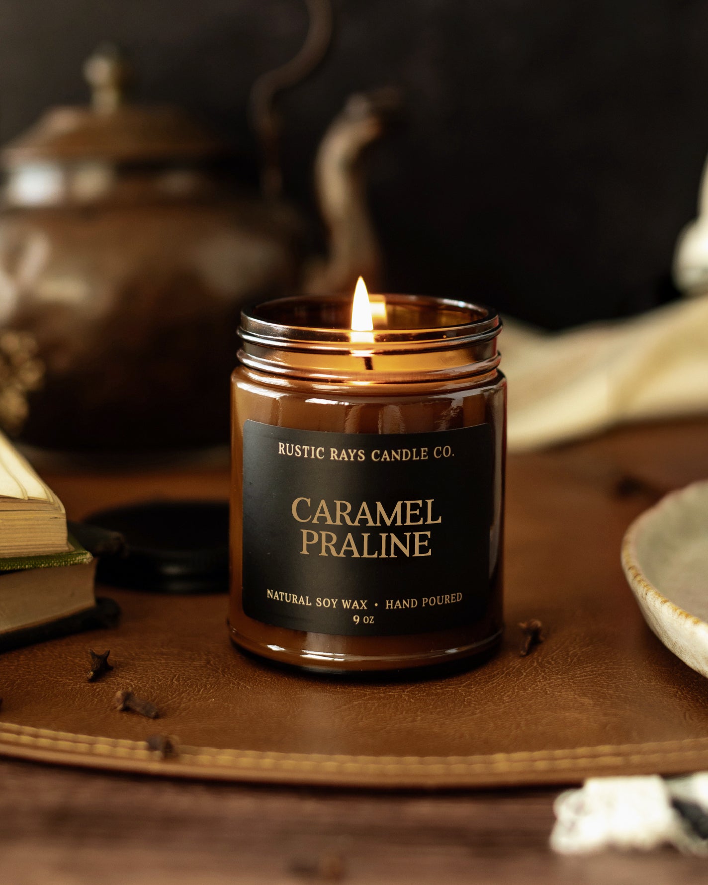 - Caramel Praline Candle | 9 oz Amber Jar