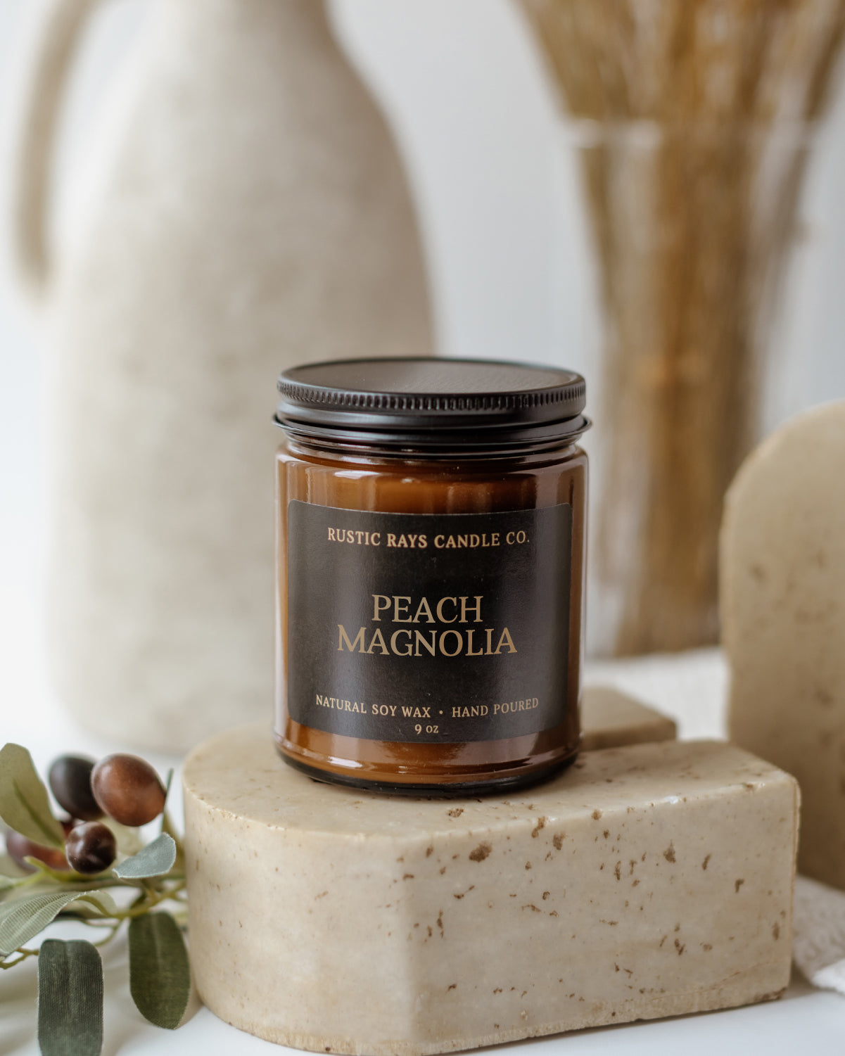 - Peach Magnolia Candle | 9 oz Amber Jar