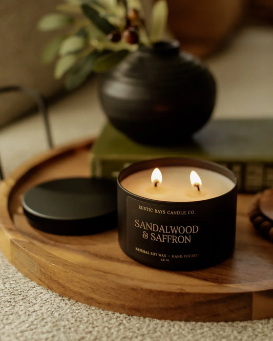 - Sandalwood & Saffron Candle | 12 oz Tin