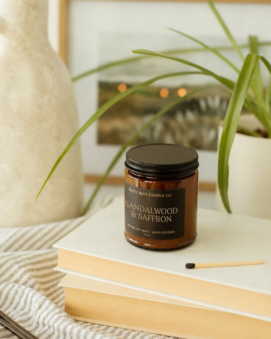 Sandalwood & Saffron Candle | 9 oz Amber Jar