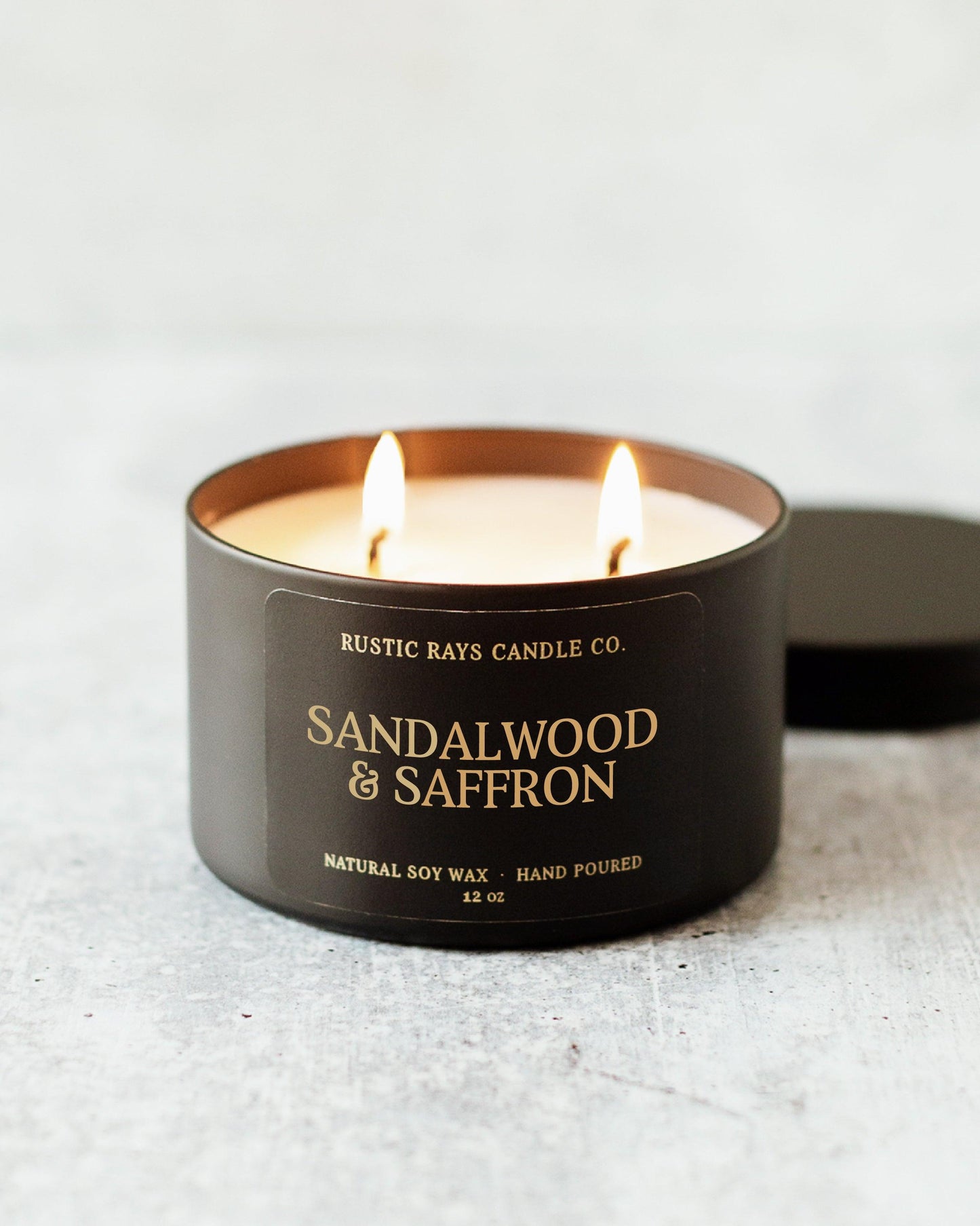 - Sandalwood & Saffron Candle | 12 oz Tin