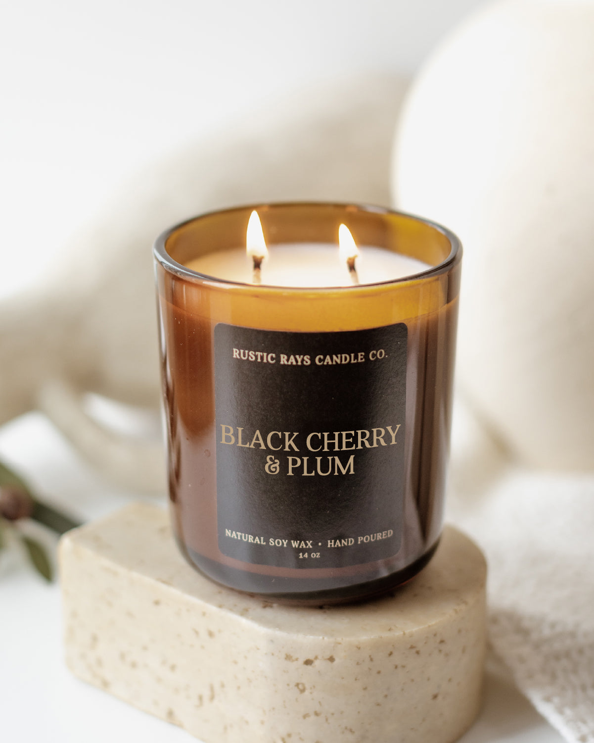 Black Cherry & Plum Candle | 14 oz Amber Jar