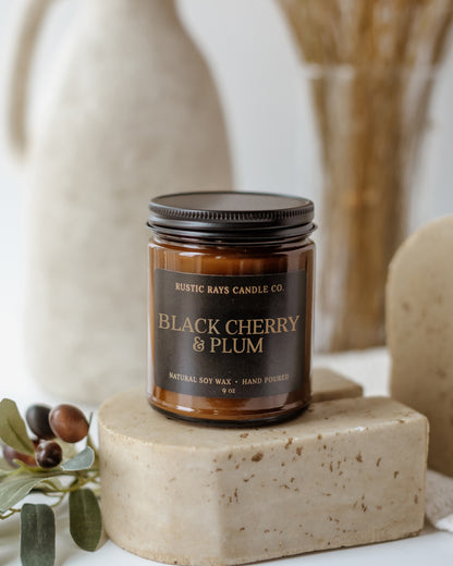 Black Cherry & Plum Candle | 9 oz Amber Jar