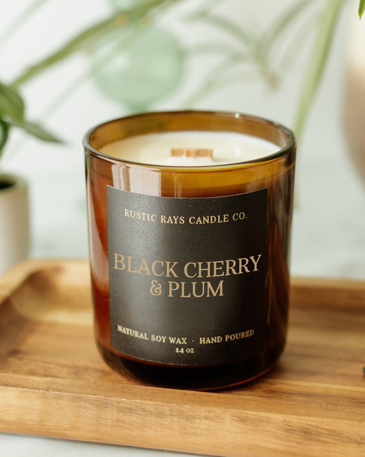 - Black Cherry & Plum Candle | 14 oz Wood Wick