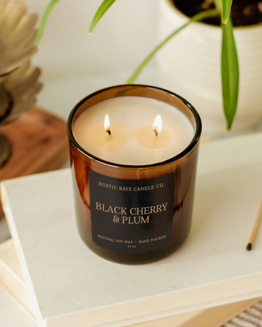 Black Cherry & Plum Candle | 14 oz Amber Jar