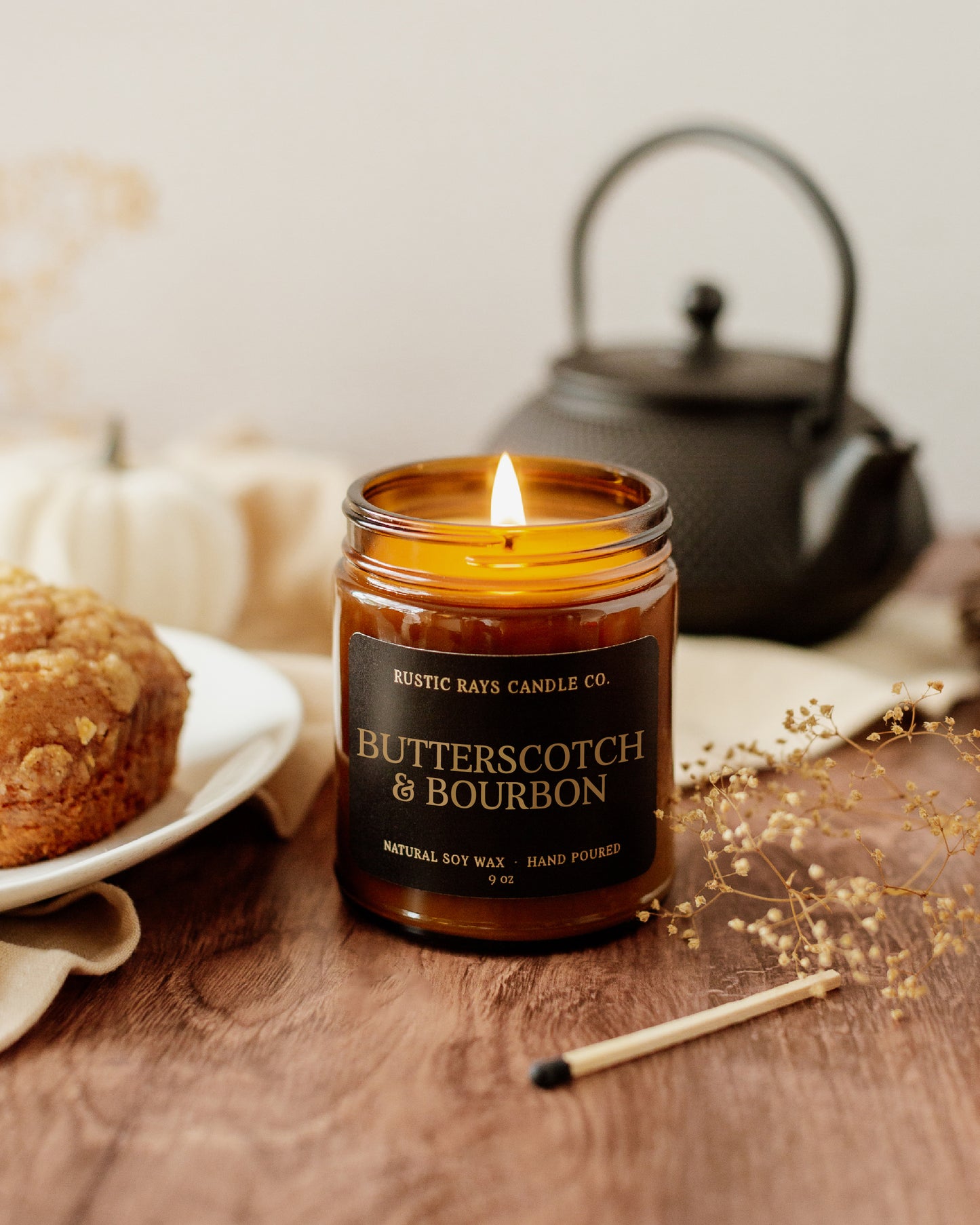 Butterscotch & Bourbon Candle | 9 oz Amber Jar