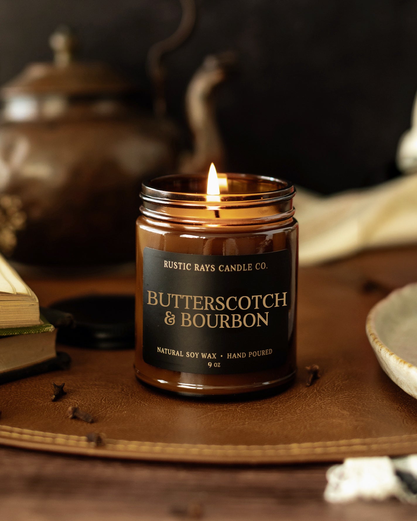 - Butterscotch & Bourbon Candle | 9 oz Amber Jar