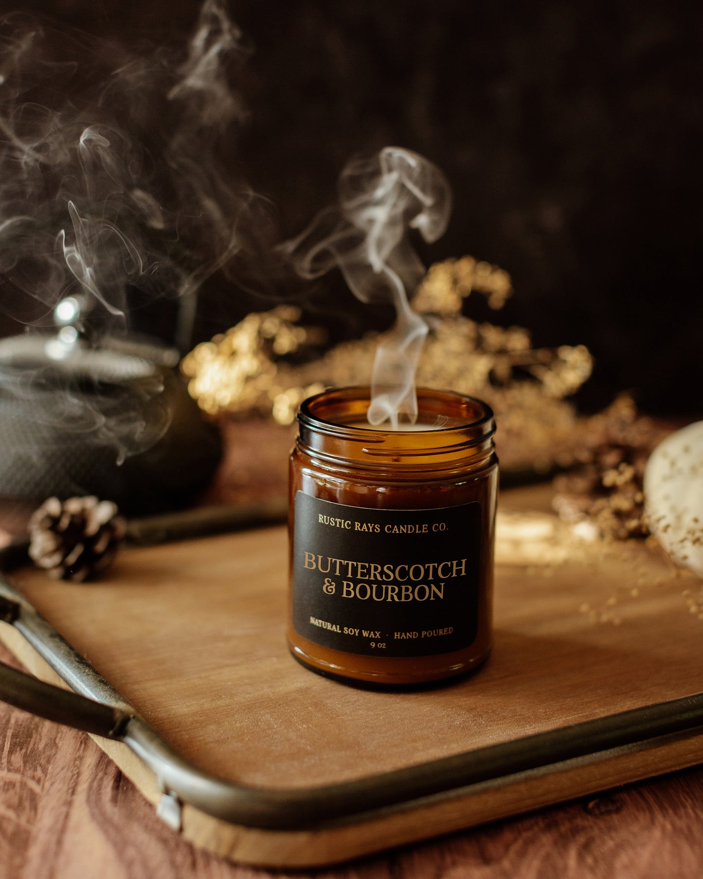- Butterscotch & Bourbon Candle | 9 oz Amber Jar