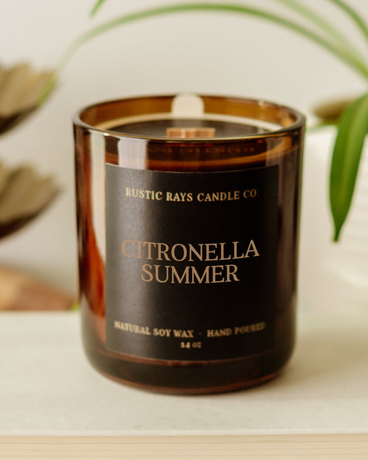 - Citronella Summer Candle | 14 oz Wood Wick