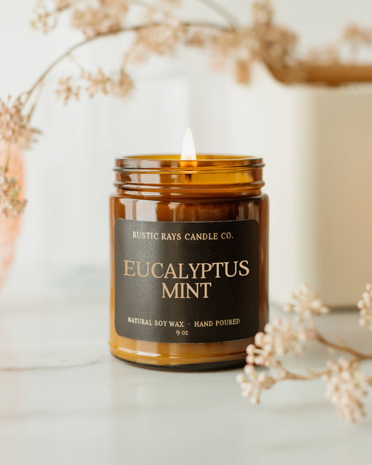 - Eucalyptus Mint Candle | 9 oz Amber Jar