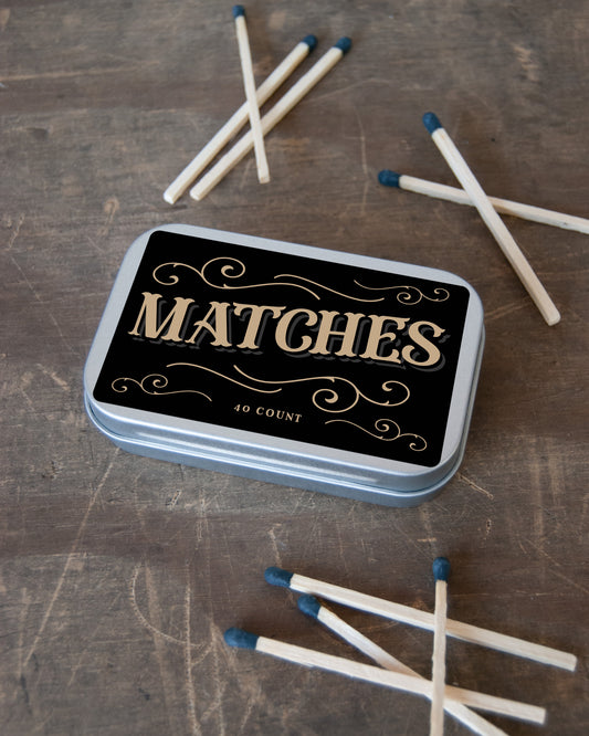 Match Tin | 3" Black Tip Matches | 40 Count