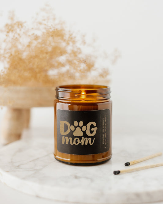 Dog Mom Paw Print Candle | 9 oz Amber Jar