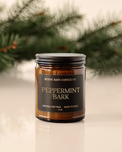 Peppermint Bark Candle | 9 oz Amber Jar