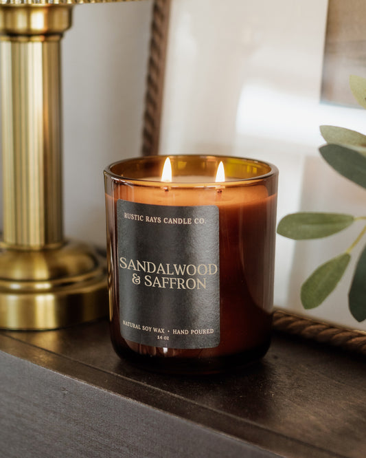 - Sandalwood & Saffron Candle | 14 oz Amber Jar