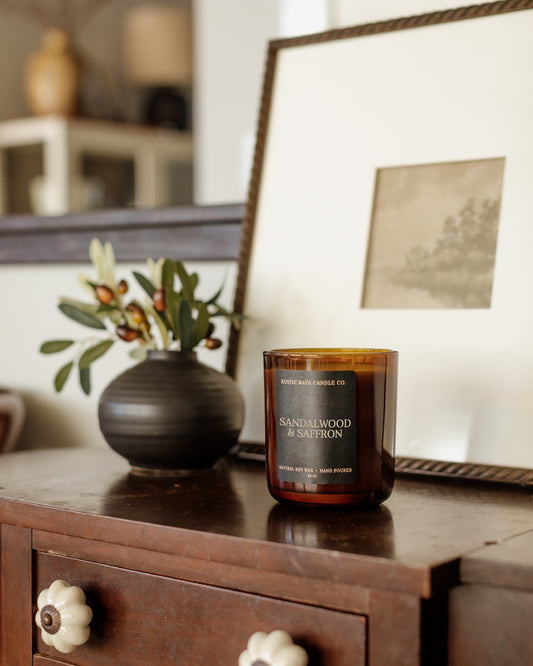 - Sandalwood & Saffron Candle | 14 oz Amber Jar