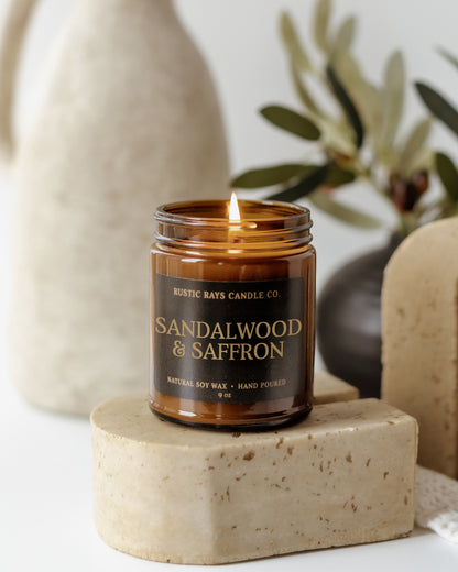 Sandalwood & Saffron Candle | 9 oz Amber Jar