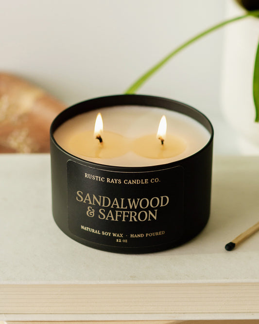- Sandalwood & Saffron Candle | 12 oz Tin