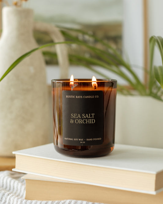 Sea Salt & Orchid Candle | 14 oz Amber Jar