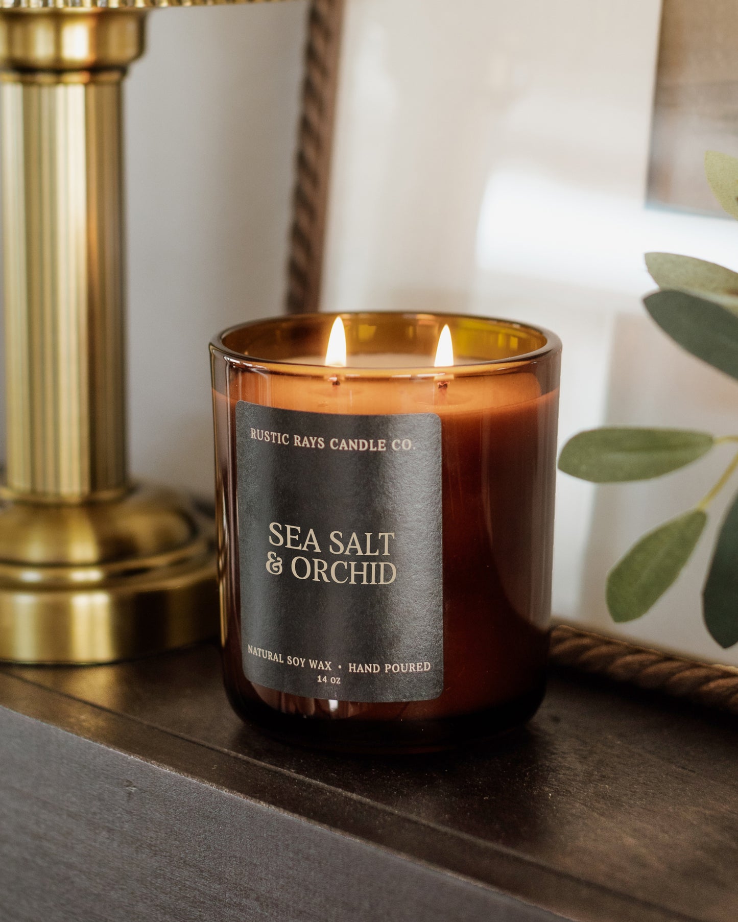 - Sea Salt & Orchid Candle | 14 oz Amber Jar
