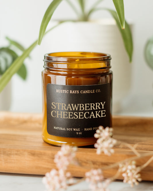 - Strawberry Cheesecake Candle | 9 oz Amber Jar