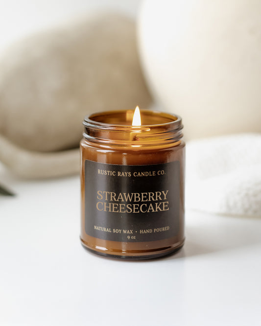 - Strawberry Cheesecake Candle | 9 oz Amber Jar