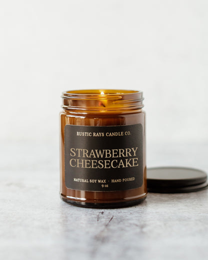 - Strawberry Cheesecake Candle | 9 oz Amber Jar