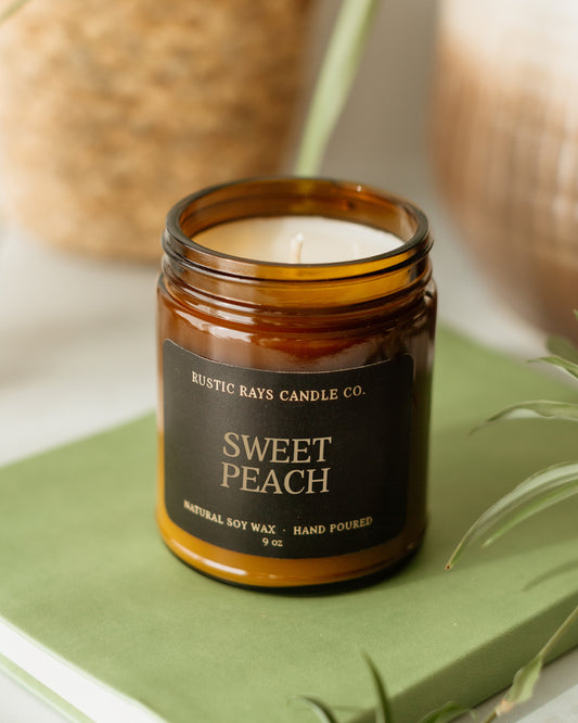- Sweet Peach Candle | 9 oz Amber Jar