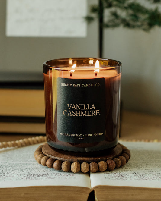 - Vanilla Cashmere Candle | 14 oz Amber Jar