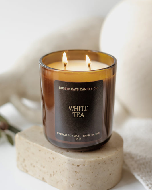 White Tea Candle | 14 oz Amber Jar