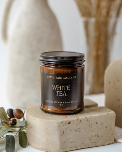 White Tea Candle | 9 oz Amber Jar