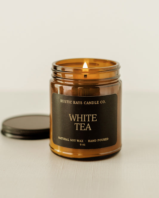 - White Tea | 9 oz Single Wick Soy Candle | Amber Jar