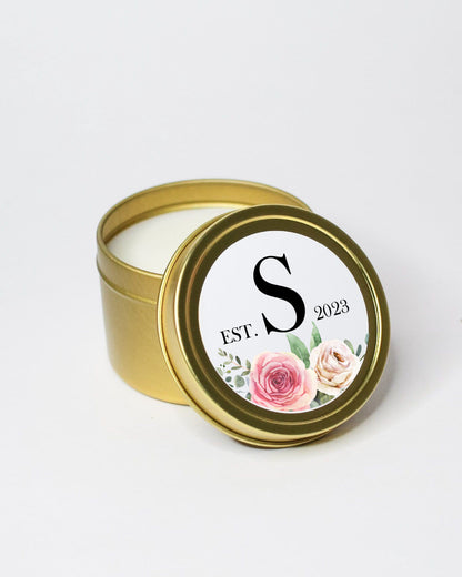 Roses Est. Date Large Initial | 003 | Personalized Candles | 4 oz