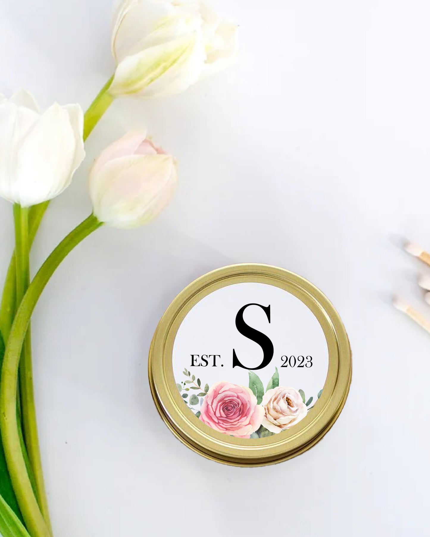 Roses Est. Date Large Initial | 003 | Personalized Candles | 4 oz