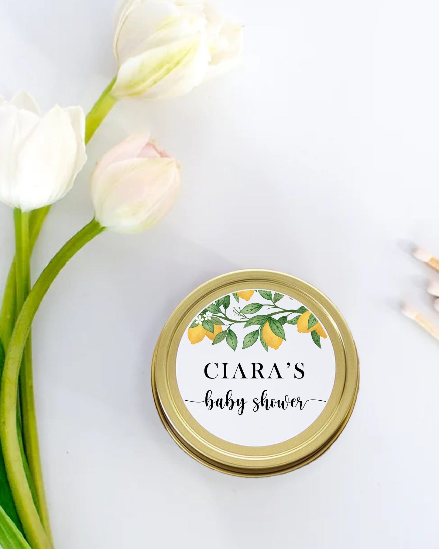 Lemon Accent Wispy Baby Shower | 009 | Personalized Candles | 4 oz