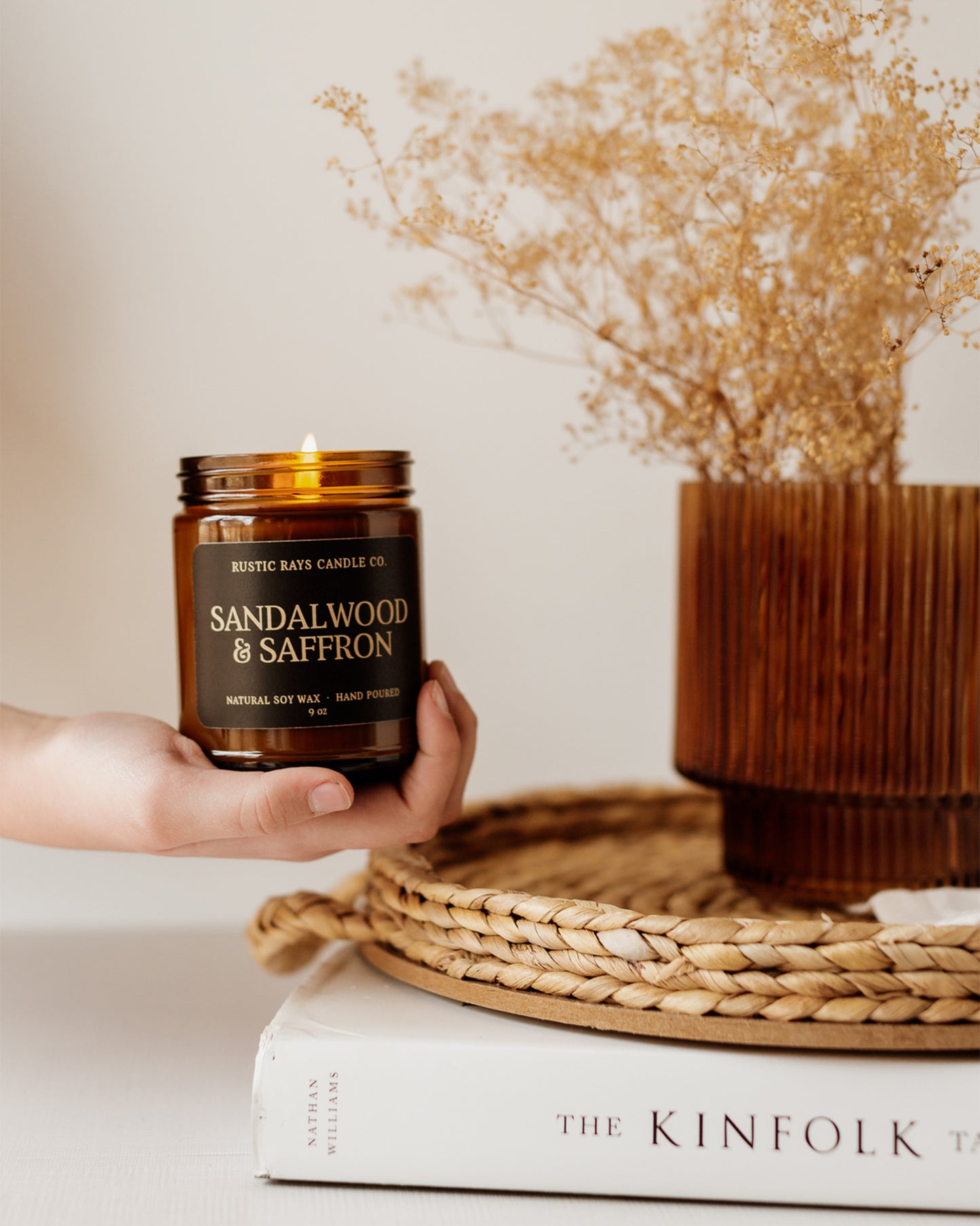 Sandalwood & Saffron Candle | 9 oz Amber Jar