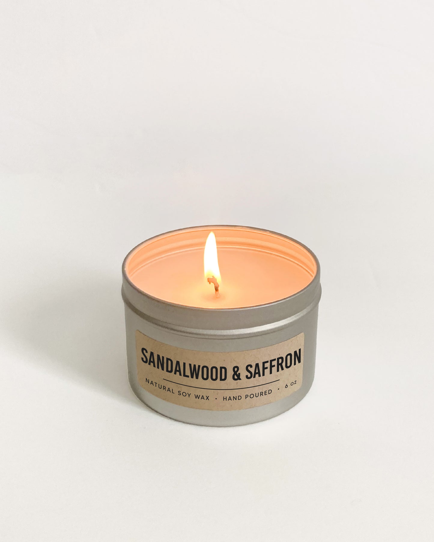 Sandalwood & Saffron | 6 oz Single Wick Soy Candle | Tin