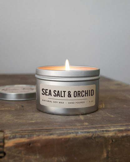 Sea Salt & Orchid | 6 oz Single Wick Soy Candle | Tin