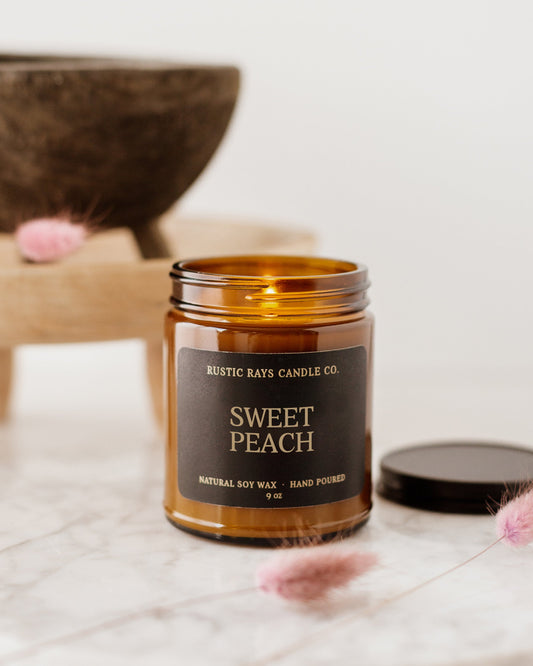 - Sweet Peach Candle | 9 oz Amber Jar